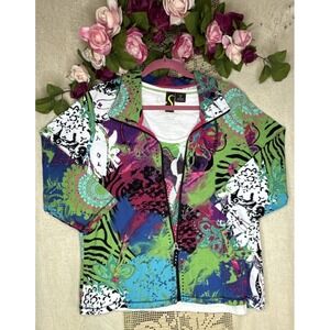 Spartelle Jacket & Tee Set Women's Size XL Abstract Art To Wear Embellished